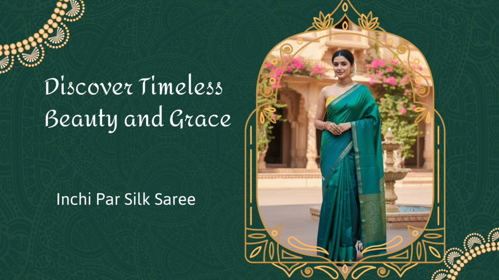 Bishnupuri silk inchi par saree with traditional temple border handwoven in West Bengal