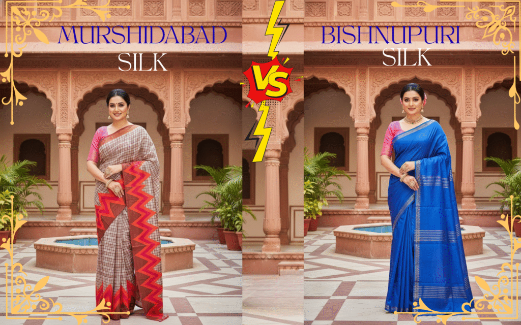 Bishnupuri Silk Saree vs Murshidabad Silk comparision